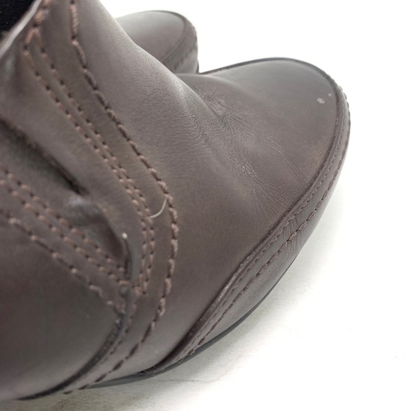 CLARKS Chocolate Brown Chunky Block High Heels Clogs Booties Leather Shoes 9 W - Picture 4 of 16